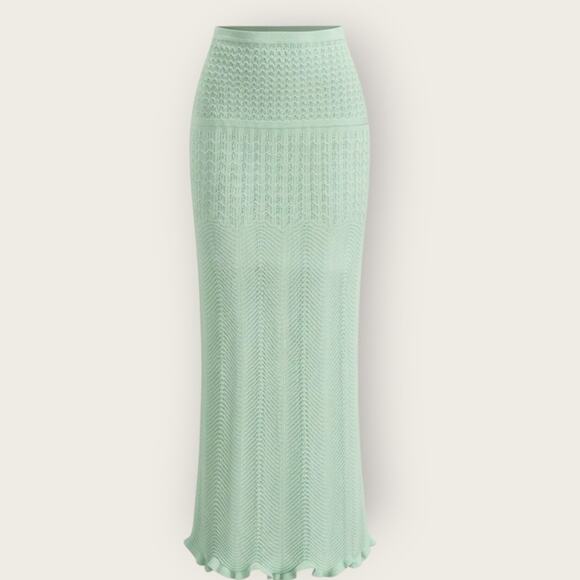 Commense Wave Pattern Knit Maxi Skirt – Mint Green High Stretch NWT Size S - Picture 2 of 4